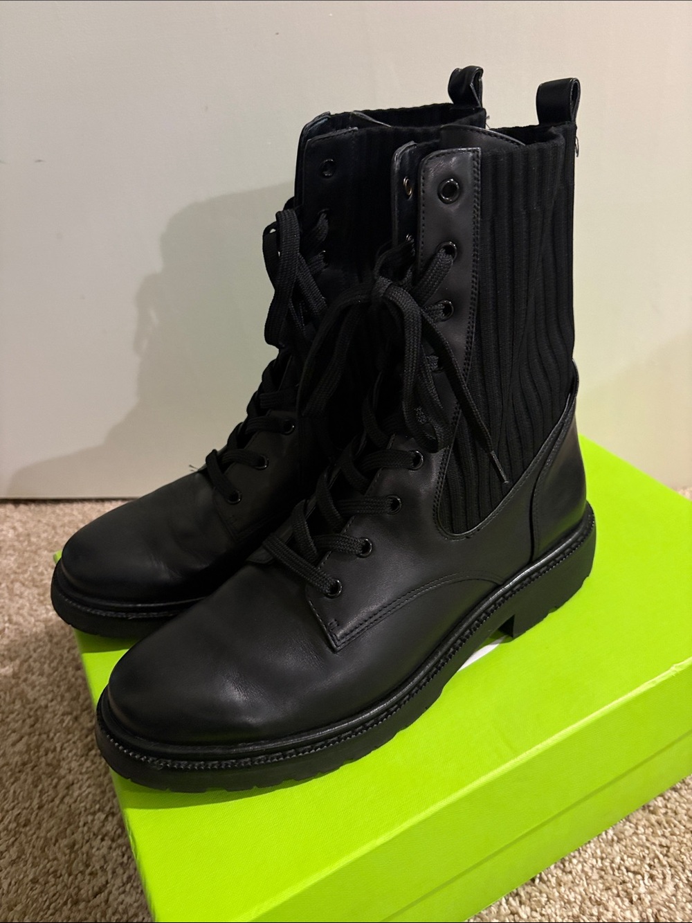 Sam Edelman Lydell Black Leather Lace-Up Women's Combat Boots - Picture 3 of 6